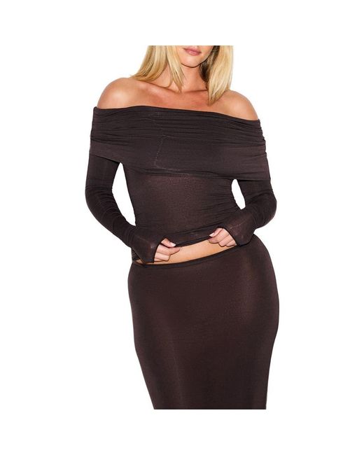 Skims Purple Sheer Modal Off The Shoulder Long Sleeve Top