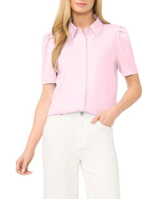 Halogen® Pink Puff Sleeve Button-Up Top