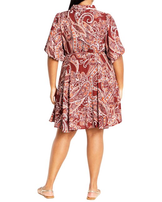 City Chic Red Marlie Belted A-line Shirtdress