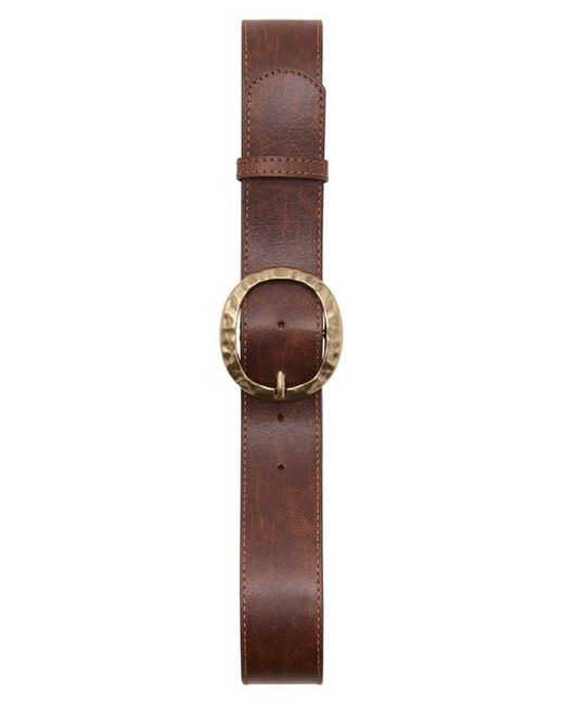 Mango Brown Textured Faux Leather Belt With Round Buckle