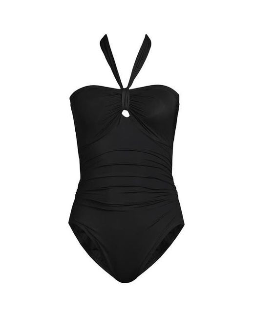 Lands' End Black Slender Suit Multi-Way Bandeau High Leg One Piece Swimsuit