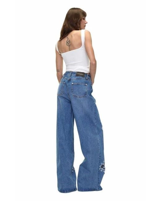 Cynthia Rowley Blue Embroidered Wide-Leg Jean