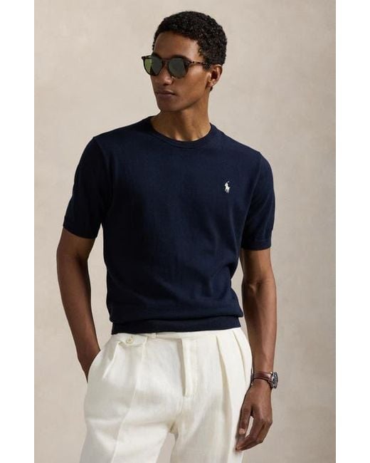 Polo Ralph Lauren Blue Short Sleeve Cotton Crewneck Sweater for men