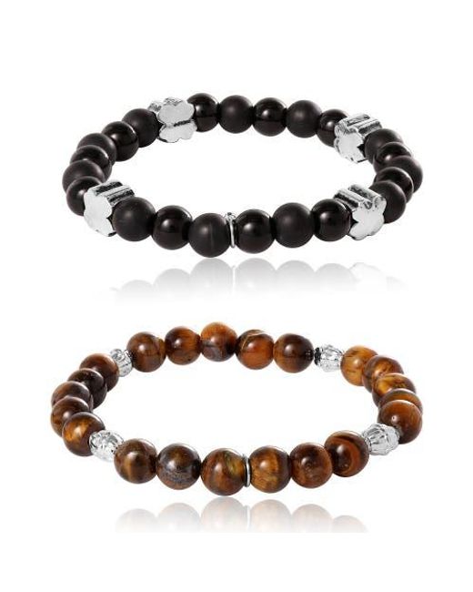 Lucky Brand Brown Stretch Stone Bracelet Set for men