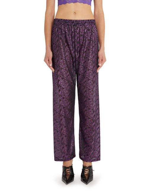 Versace Purple Logo Print Sheer Cover-up Pants