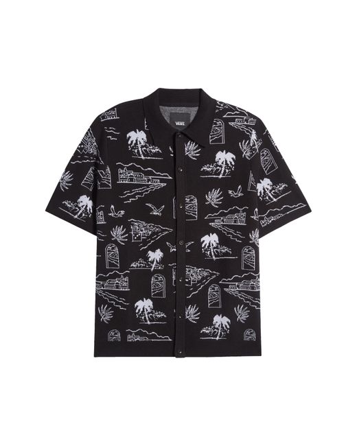 Vans Black Sorrento Knit Short Sleeve Cotton Button-up Shirt for men