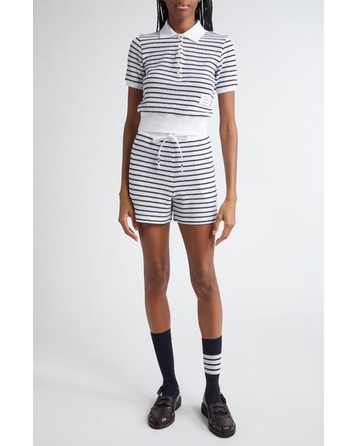 Thom Browne Blue Stripe Waffle Knit Cotton Shorts