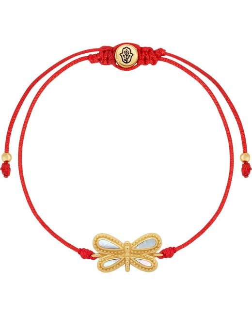 Karma and Luck Women's Red Infinite Grace Mother Of Pearl Dragonfly String Bracelet