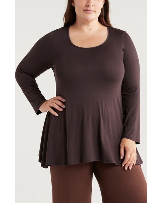 24seven Comfort Apparel Black Swing Asymmetric Hem Tunic Top