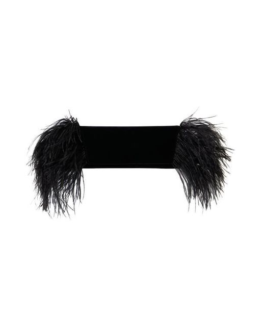 Akris Black Small Anouk Feather Trim Velvet East/West Clutch
