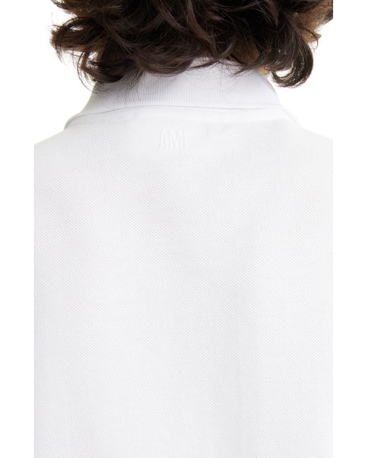 AMI White Ami De Coeur Embroidered Organic Cotton Polo for men
