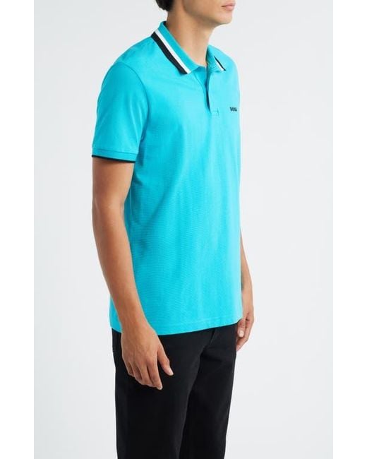 Boss Blue Paddy Tipped Cotton Polo for men