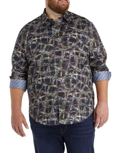 Robert Graham Black Big & Tall Grid Textured Sport Shirt for men