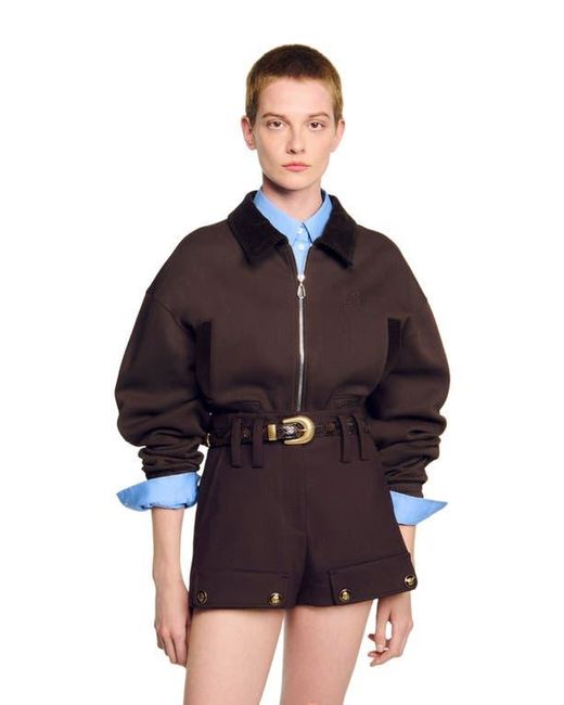 Sandro Red Cropped Dual-Fabric Sweatshirt