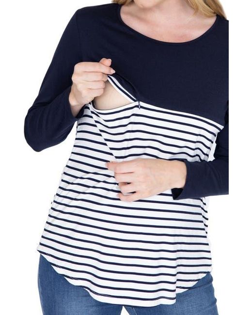 ANGEL MATERNITY Blue Solid & Stripe Nursing Top