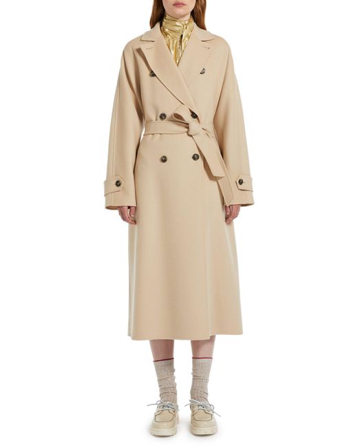 Weekend by Maxmara Natural Affetto Tie Waist Double Breasted Wool Blend Coat