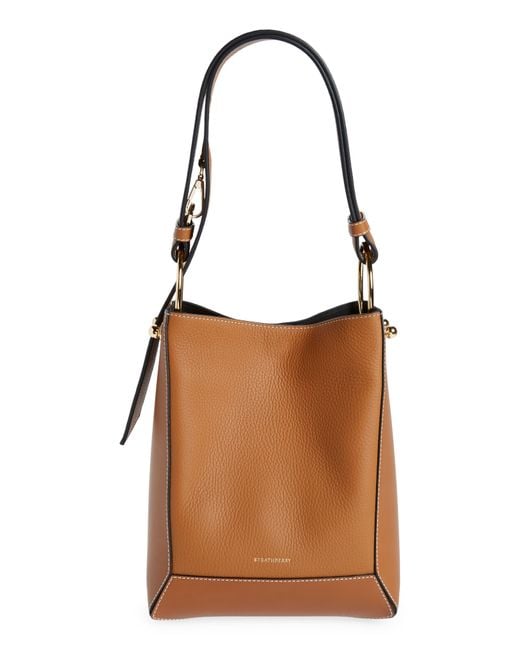 Strathberry Midi Lana Leather Bucket Bag in Brown