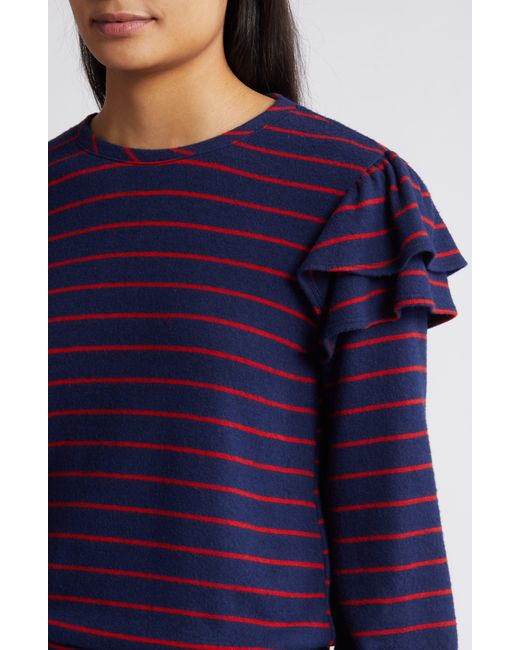 Caslon Purple Caslon(r) Stripe Ruffle Shoulder Sweatshirt Top