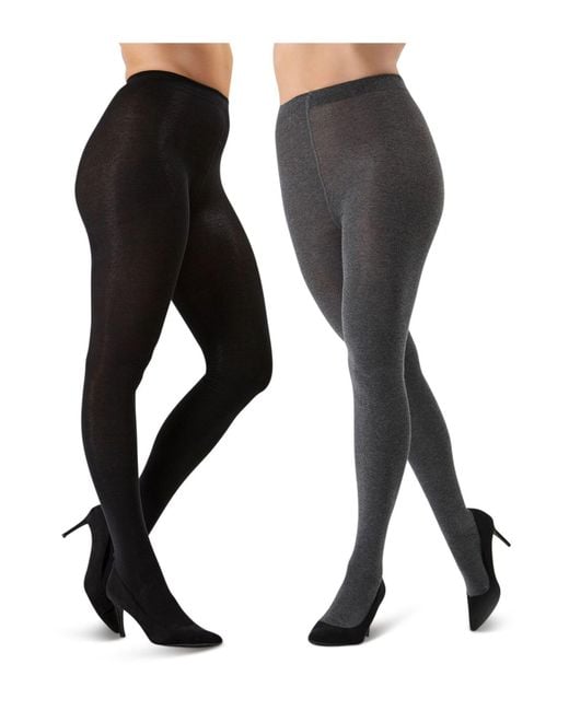 Memoi Black Assorted 2-Pack Flat Knit Tights
