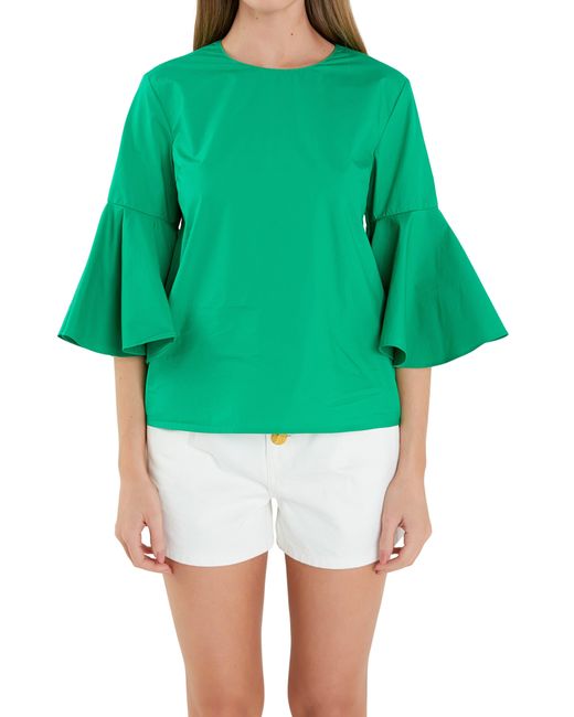 English Factory Green Bell Sleeve Cotton Top