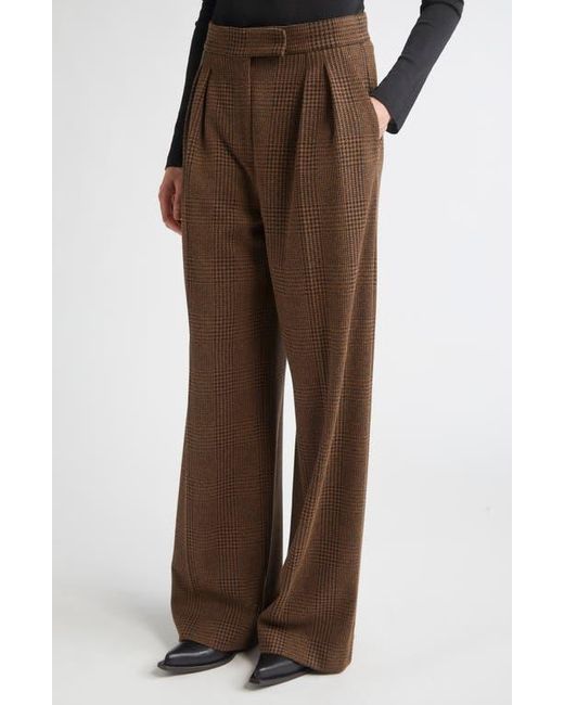 Max Mara Brown Ponza Pleated Houndstooth Check Wide Leg Pants