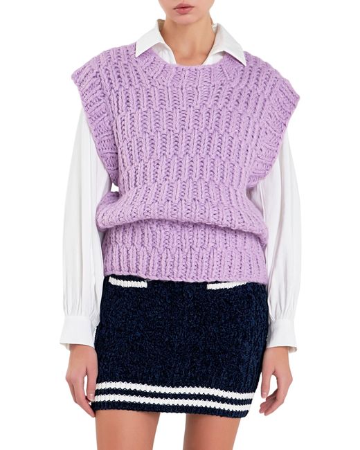 English Factory Purple Chunky Cap Sleeve Sweater