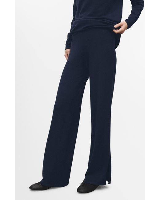 Mango Blue Split Hem Pull-On Straight Leg Knit Pants