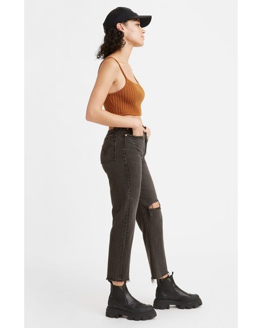 Levi's Wedgie Ripped High Waist Crop Straight Leg Jeans in Black Lyst