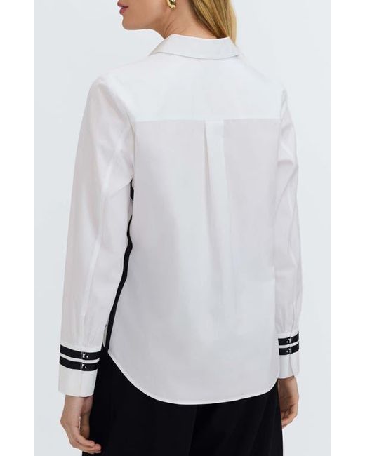 Foxcroft White Brooke Grosgrain Trim Cotton Button-Up Shirt