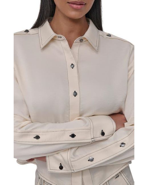 DKNY Gray Glazed Crinkle Satin Button-Up Shirt