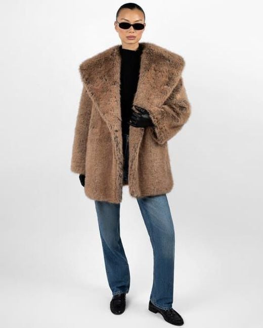WeWoreWhat Brown Shawl Collar Faux Fur Jacket