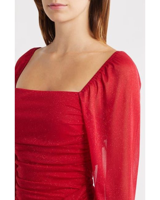 Jump Apparel Red Metallic Drape Front Long Sleeve Minidress