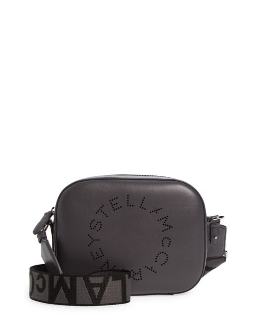 Stella McCartney Gray Small Perforated Logo Faux Leather Camera Bag