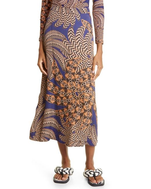 FARM Rio Yawanawa Vanahu Midi Skirt in Brown | Lyst