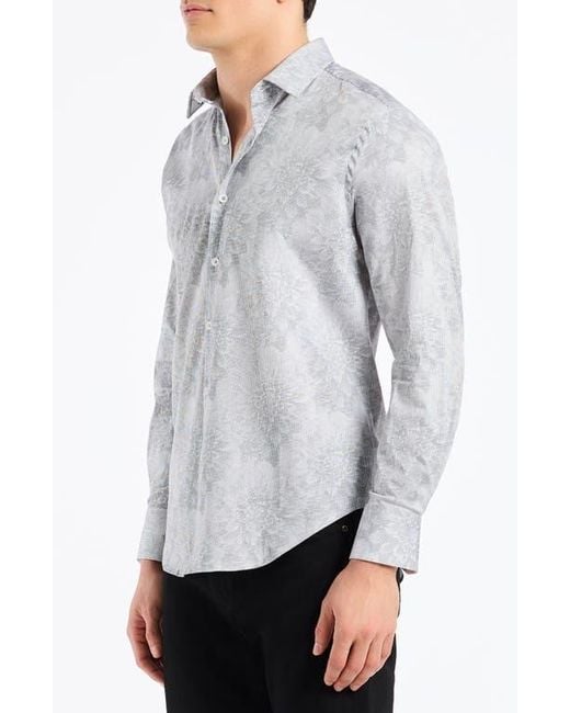 Robert Graham Gray Lexington Floral Stretch Cotton Button-Up Shirt for men