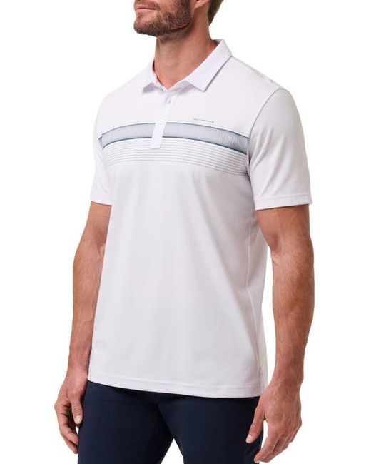 Travis Mathew White Perfect View Chest Stripe Cotton Blend Piqué Polo for men