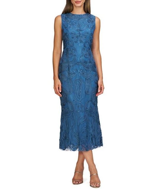 JS Collections Blue Meli Soutache Cocktail Midi Dress