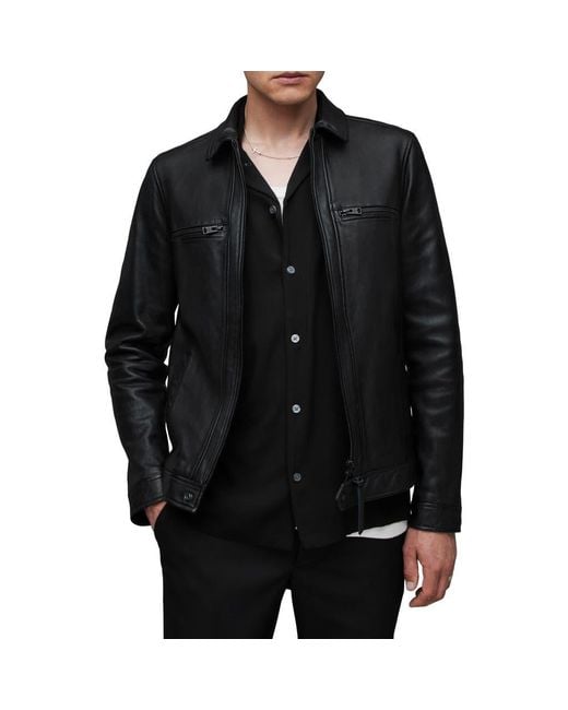 AllSaints Black Luck Slim Fit Leather Jacket for men