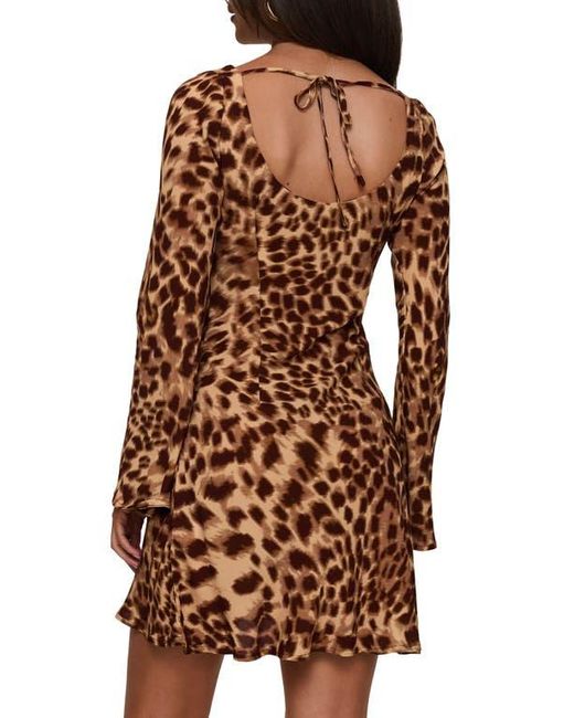 Princess Polly Brown Halo Bias Cut Leopard Print Long Sleeve Minidress
