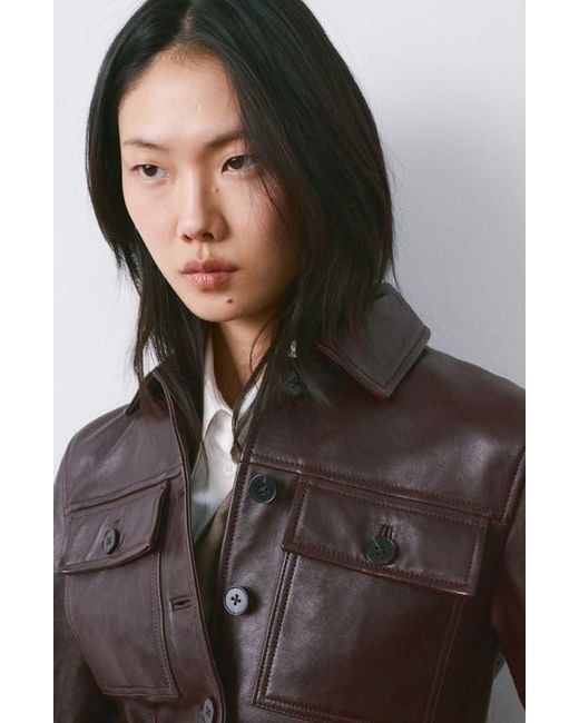 Mango Brown Chaqueta Saint Leather Jacket