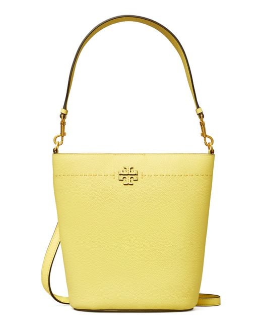 Tory Burch Mcgraw Leather Bucket Bag in Yellow Lyst