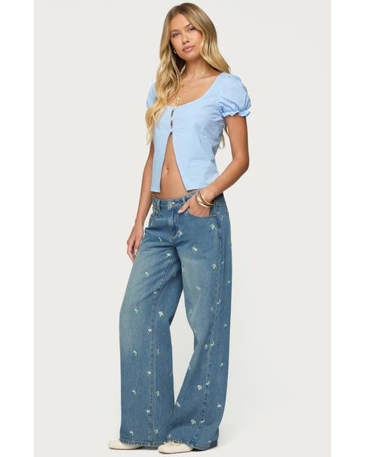 Edikted Blue Dorothea Split Front Cotton Top