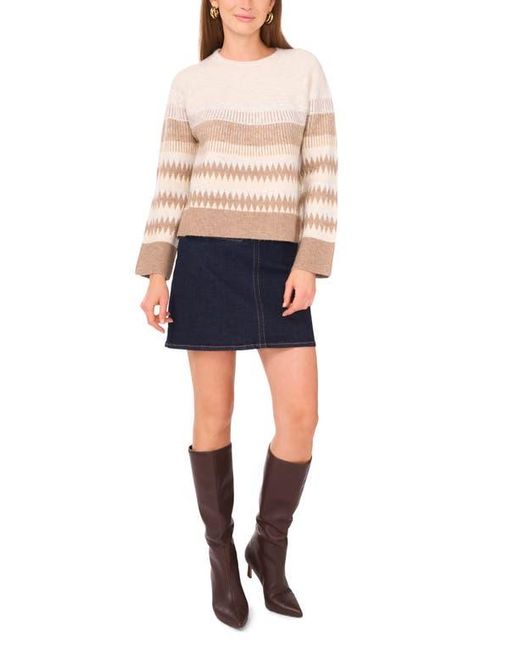 Vince Camuto Blue Fair Isle Raglan Sleeve Crewneck Sweater