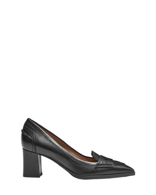 Santoni Black Leather Mid-Heel Pump