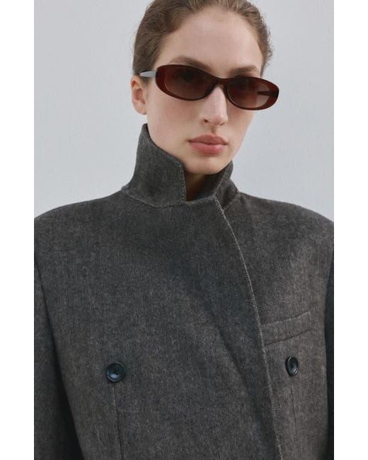 Mango Black Double Breasted Wool Blend Coat
