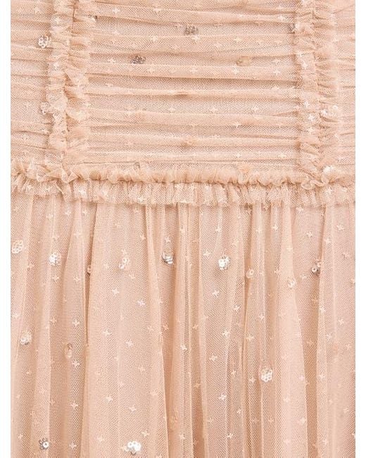 Needle & Thread Natural Gigi Dot One-Shoulder Rouched Gown