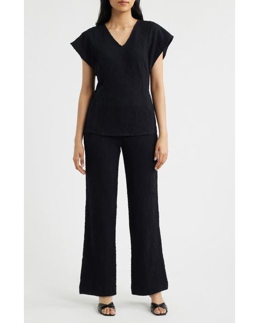 Anne Klein Black Texture Flutter Sleeve Top