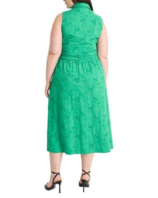 Maggy London Green Eyelet Front Wrap Sleeveless Maxi Dress