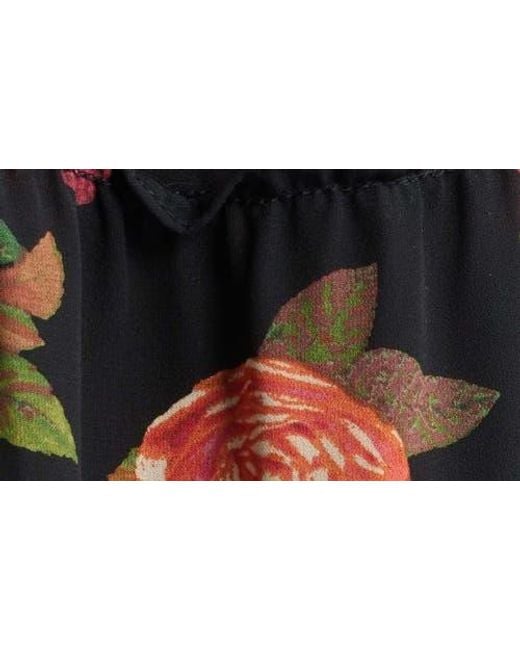 Cece Black Floral Long Sleeve Ruffle Dress