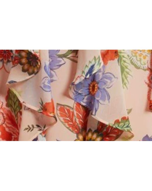 Eliza J Pink Floral Cascade Ruffle Maxi Dress